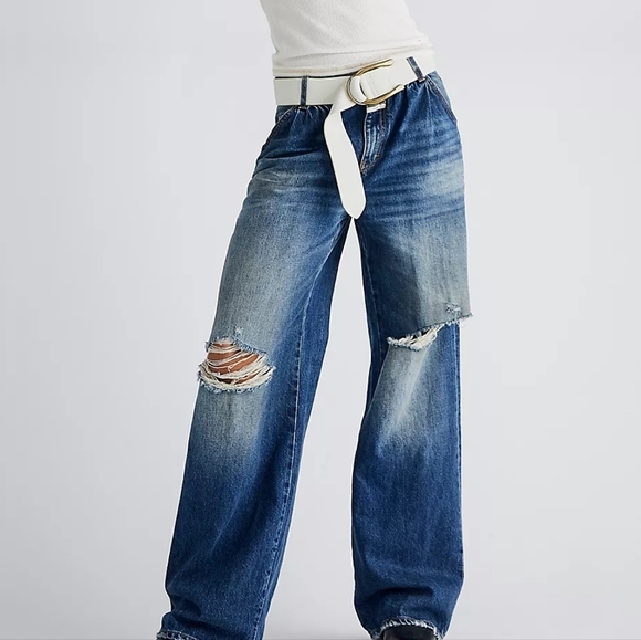 Free People CLOSED Nolin Relaxed Fit Distressed Blue Jeans Wide-Leg Italy Sz 31 - Picture 16 of 16